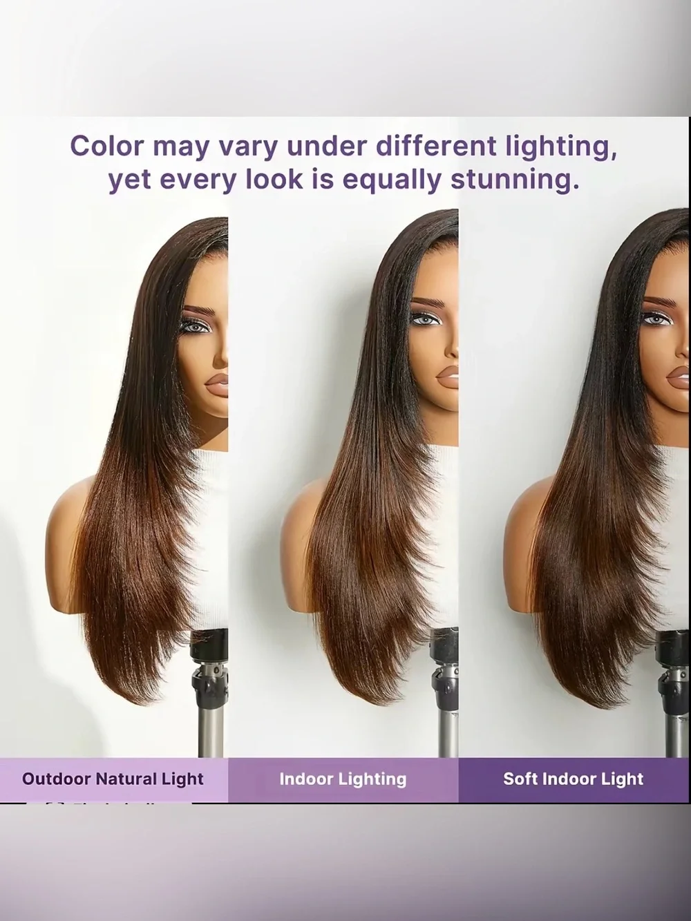 LUVME hair Yaki Straight Women's Human Hair Wig - Dark Brown Ombre